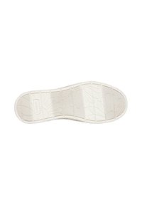 Suela de zapato de goma blanca con una superficie texturada. Presenta patrones florales y un diseño de banda de rodadura en forma de cuadrícula. Bordes ligeramente acolchados para mayor comodidad.