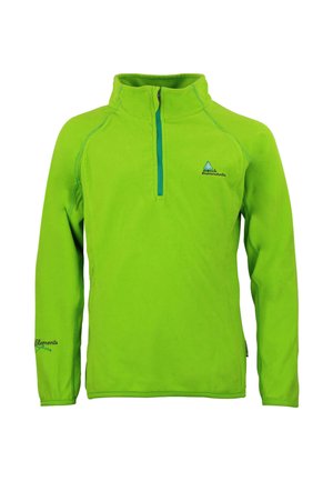 Pile verde brillante a maniche lunghe con zip a un quarto e piccolo logo ricamato sul petto e sulla manica.