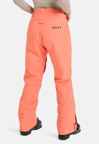 Heldere koraalkleurige sneeuwbroek met een ontspannen pasvorm, voorzien van een Roxy-logo, versterkte zoom en ritsopeningen aan de zijkanten voor ventilatie.