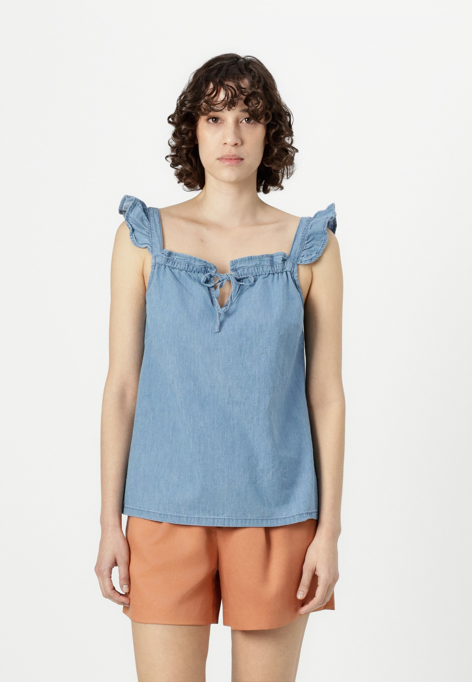 売れ筋商品|||イチ Tシャツ レディース トップス BARCY - Top - light blue chambray ICHI BARCY - Top - light blue chambray/light blue - Zalando