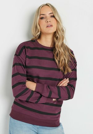 Bordeaux sweatshirt met zwarte horizontale strepen. Ronde hals, lange mouwen, ribgebreide mouwen en zoom, zachte textuur, casual pasvorm.