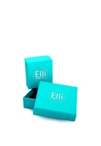Turquoise jewelry box with a glossy finish, featuring a removable lid. The front displays the logo "Elli WE ♥ JEWELS" in white.
