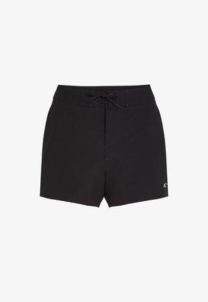 Mustad mustad ujumispüksid, mis on valmistatud kergest materjalist, reguleeritava lukujoonega, sirge lõikega ja külgedel diskreetse logoga.