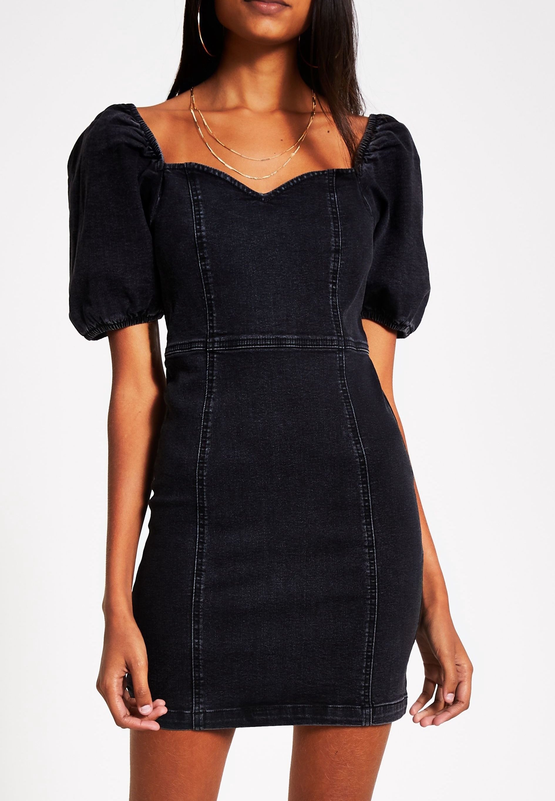 river island black denim dress River Island Denim dress - black - (Pre-owned)