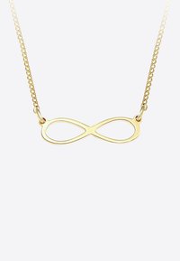 Collana d'oro con pendente a simbolo dell'infinito, dalla finitura liscia, sospesa a una sottile catena.