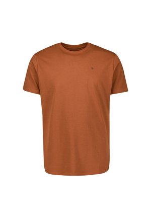 Korte mouwen t-shirt in roestoranje, gemaakt van zacht katoen. Beschikt over een ronde halslijn en een klein logo op de linkerkant van de borst. Simpel ontwerp.