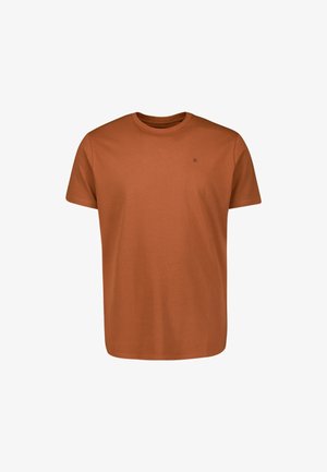 Korte mouwen t-shirt in roestoranje, gemaakt van zacht katoen. Beschikt over een ronde halslijn en een klein logo op de linkerkant van de borst. Simpel ontwerp.