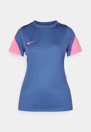 Nike sportst-shirt i mørkeblå med lyserøde korte ærmer. Har rund halsudskæring og logo på brystet. Lavet af åndbart materiale.