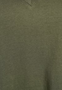 Olijfgroene v-hals t-shirt gemaakt van zachte, lichte katoen. Bevat een gladde textuur met een eenvoudig, klassiek ontwerp.