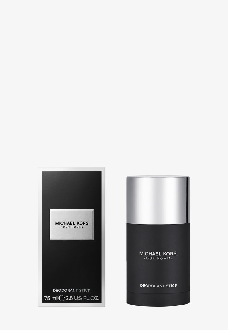 Michael Kors Pour Homme deodorantstick, 75 ml. Strakke zwarte stick met een glanzend zilveren dop. De doos heeft een zwart-zilver ontwerp.