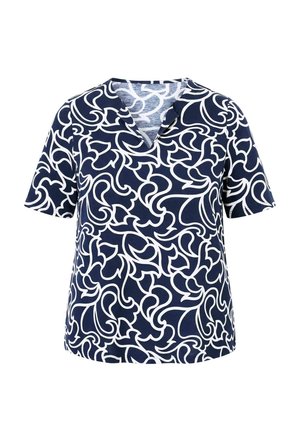 Ulla Popken, ABSTRACT SWIRL PRINT SHORT SLEEVE NOTCH NECK TEE - Printtipaita - marine