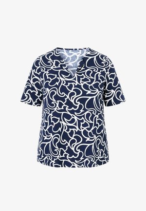 Ulla Popken, ABSTRACT SWIRL PRINT SHORT SLEEVE NOTCH NECK TEE - Print T-shirt - marine