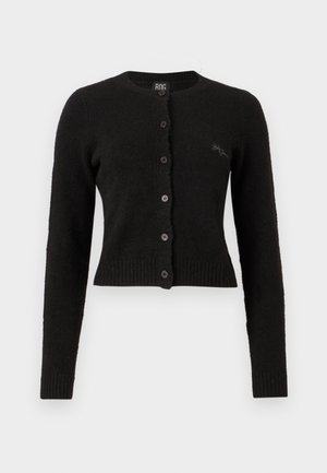 Sort cropped cardigan lavet af blødt stof, med rund halsudskæring, lange ærmer, knaplukning samt ribbede manchetter og kant.