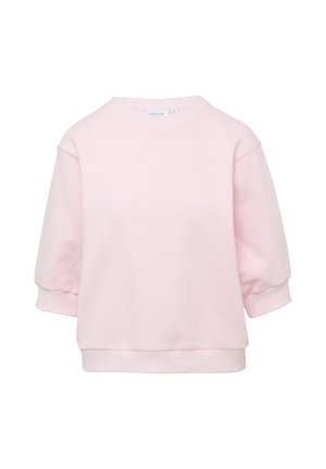Helle pinke Sweatshirt mit rundem Halsausschnitt, gesenkten Schultern und Bündchenärmel. Hergestellt aus weichem Material und mit einer lockeren Passform.