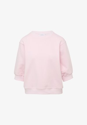 Helle pinke Sweatshirt mit rundem Halsausschnitt, gesenkten Schultern und Bündchenärmel. Hergestellt aus weichem Material und mit einer lockeren Passform.