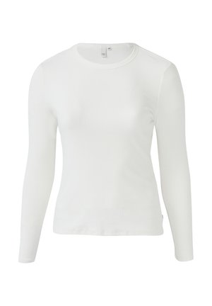 Witte lange mouw ribbed shirt met een ronde halslijn. Gladde textuur en aansluitend ontwerp zonder zichtbare patronen of accenten.