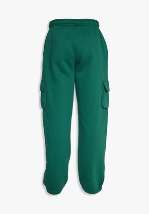 Grüne Sweatpants mit einem Kordelzugbund und zwei seitlichen Cargo-Taschen, aus weicher Baumwolle, mit einem lockeren Schnitt und geraden Beinen.
