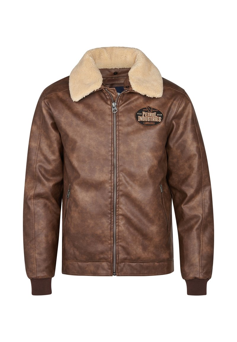 Petrol Industries Imitatieleren jas grijs