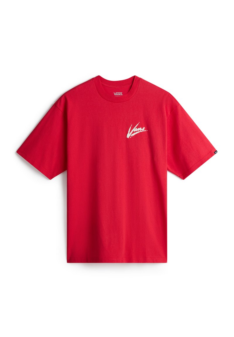 Vans BRUSH SCRIPT LOOSE FIT - Triko s potiskem - racing red marshmallow