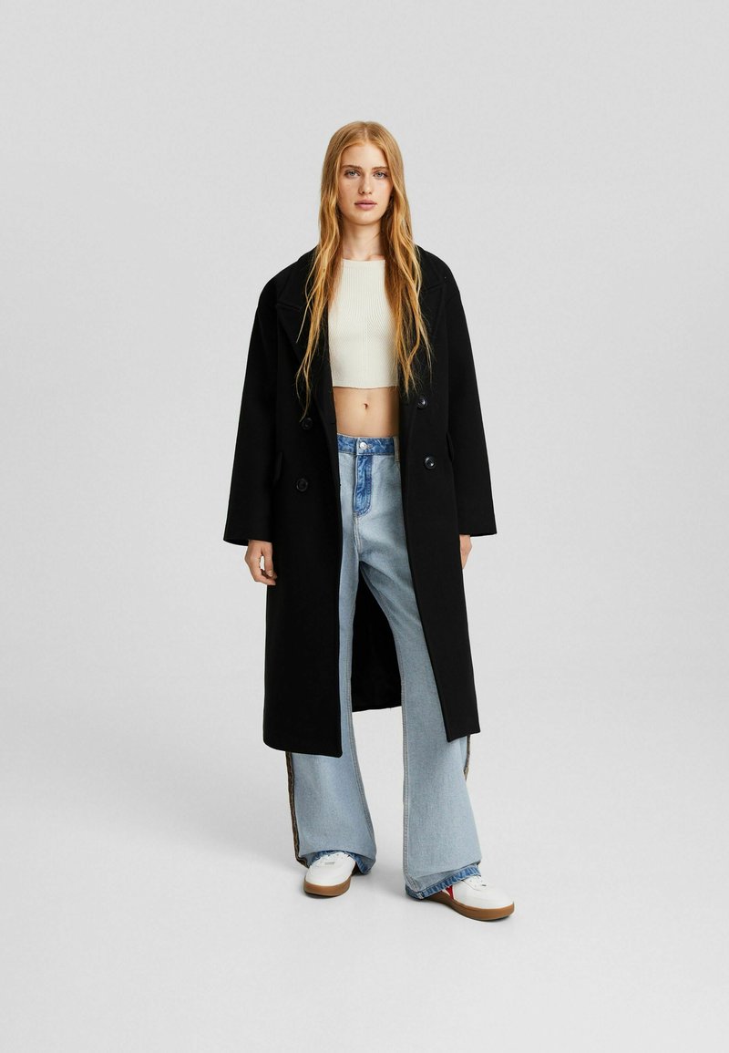 Bershka DROPSHOULDER LONG Halflange jas black/zwart Zalando.nl
