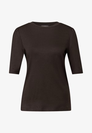 Korte mouwen top in donkerbruin katoen, met een ronde halslijn en iets opgeblazen mouwen, met een gladde textuur en een strak ontwerp.