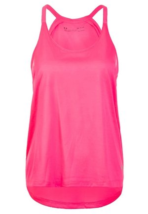 Lyserød, ærmeløs atletisk tanktop med dobbelte stropper og en buet kant.