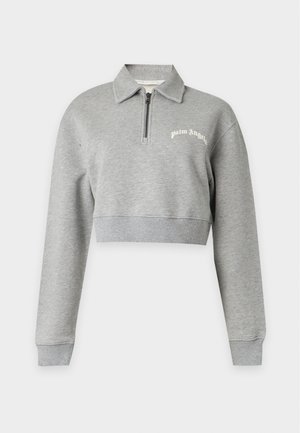 Palm Angels, CURVED LOGO CROP CREW - Sweatshirt - grey melange/off white