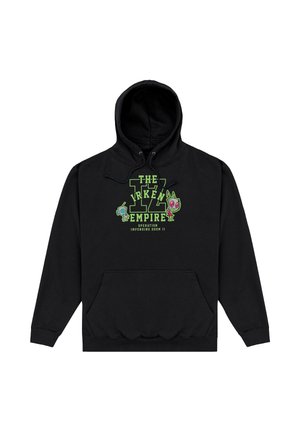 Sort hættetrøje med grøn tekst "The Irken Empire Operation Impending Doom II" og to små tegneserie-aliens på brystet.
