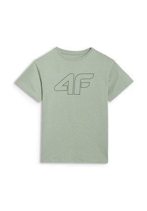 T-shirt vert clair à manches courtes avec col rond et grand logo "4F" en contour centré sur le devant.
