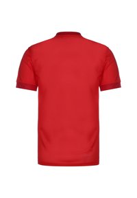 Punainen urheilullinen lyhythihainen paita pyöreällä kauluksella. Sileä rakenne ja kevyt kangas, jossa on hienovarainen verkkokuvio koko pinnalla.