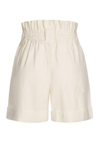 Kremfargede shorts med elastisk midjebånd og rynk, med løs passform og oppbrettede kanter for en avslappet stil.
