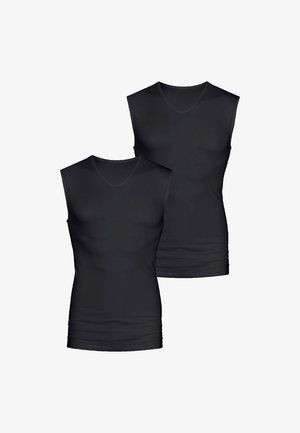 Sorte ærmeløse skjorter med v-halsdesign. Fremstillet af glat stof med en tætsiddende form. Sættet inkluderer to dele.