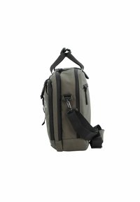 Grau nylon Umhängetasche mit strukturierter Form, zwei Reißverschlussfächern, verstellbarem Schultergurt und einem oberen Griff für einfachen Transport.
