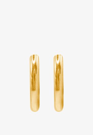 Gouden oorringen met een gladde, glanzende afwerking, met een ronde, buisvormige vorm en een uniforme dikte door het geheel.