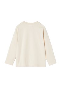 Langarmshirt in hellem Beige, aus weicher Baumwolle. Es hat einen runden Halsausschnitt und eine lockere Passform mit geradem Saum. Keine Verzierungen.