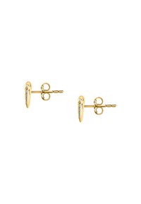 Orecchini a bottone in oro con un design arrotondato, caratterizzati da piccoli gemme trasparenti lungo il bordo per un tocco di dettaglio e brillantezza.