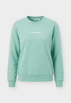 Mintgroene crewneck trui met lange mouwen en wit "BJÖRN BORG" logo in het midden van de borst.