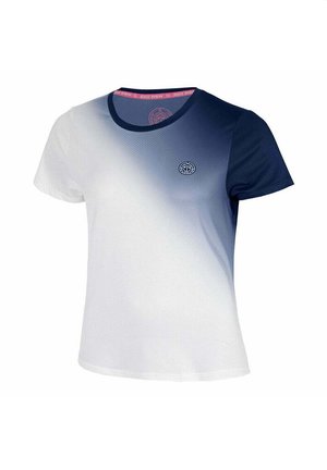 Sportshirt met korte mouwen in een verloop van wit naar marineblauw en een klein cirkelvormig logo op de linkerborst.