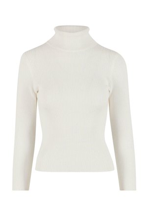 Witte geribde coltrui met lange mouwen en een aansluitende pasvorm. Zachte textuur en rekbaar materiaal voor comfort en bewegingsgemak.