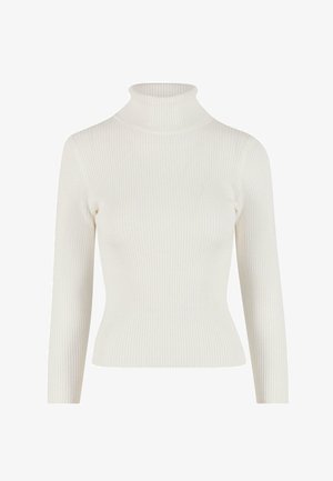 Witte geribde coltrui met lange mouwen en een aansluitende pasvorm. Zachte textuur en rekbaar materiaal voor comfort en bewegingsgemak.