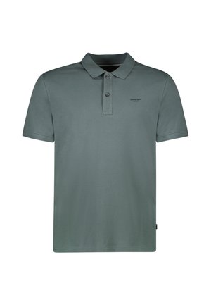 Polo shirt in gedempt groen, gemaakt van katoen. Heeft een klassieke kraag, een placket met twee knopen en een klein logo op de borst. Korte mouwen.