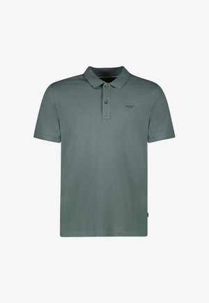 Polo shirt in gedempt groen, gemaakt van katoen. Heeft een klassieke kraag, een placket met twee knopen en een klein logo op de borst. Korte mouwen.