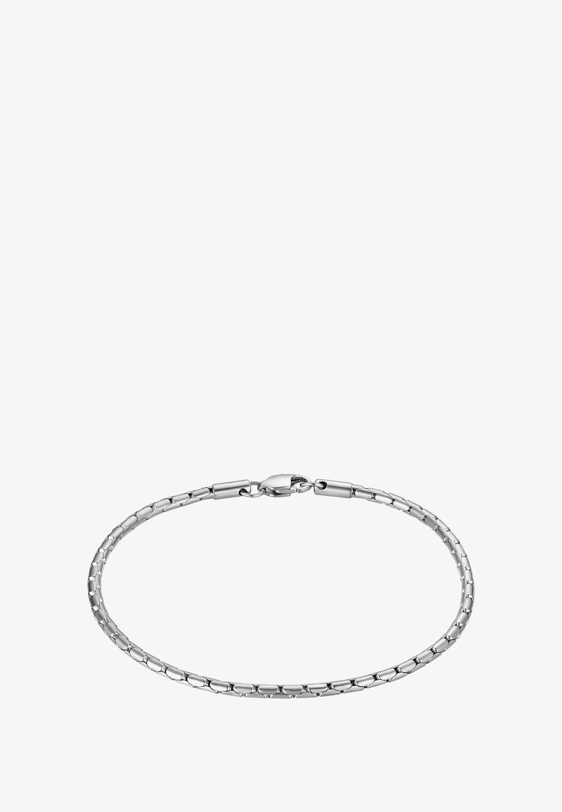 Pulsera de plata con un diseño de cadena ovalada y redonda entrelazada. Acabado pulido y cierre seguro, con una textura suave y una estructura ligera.