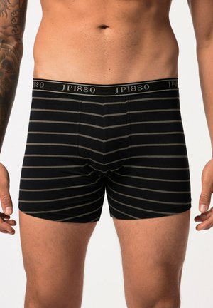 Zwarte en grijs gestreepte boxershorts van een zachte stof, met een elastische tailleband voorzien van "JP1880" en een slim fit ontwerp.