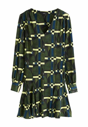 REGULAR FIT - LONG SLEEVE CUFF MINI A-LINE - Denné šaty - green geo print