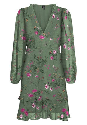 Vero Moda VMROSA V NECK SHORT DRESS - Φόρεμα ημέρας - laurel wreath/pink yarrow