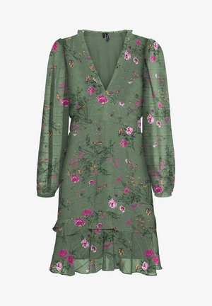 Vero Moda VMROSA V NECK SHORT DRESS - Nappali ruha - laurel wreath/pink yarrow