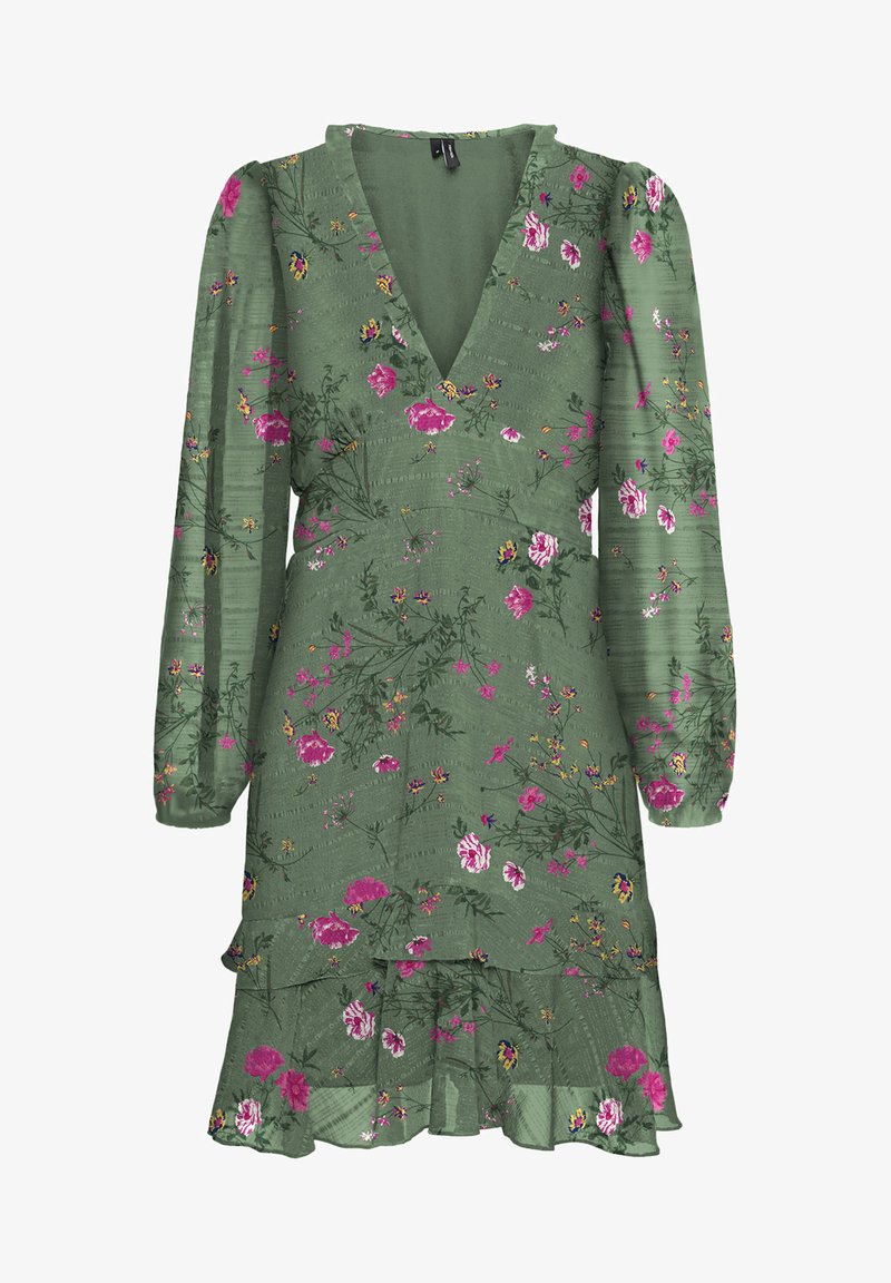 Vero Moda VMROSA V NECK SHORT DRESS - Φόρεμα ημέρας - laurel wreath/pink yarrow