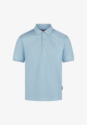 Hellblaues Polohemd aus Baumwolle mit kragenweise, dreiknopfiger Knopfleiste und kurzen Ärmeln. Dezente Markenkennzeichnung auf der Brust.