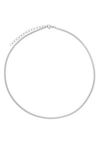 Collana in argento con design liscio e arrotondato, dotata di chiusura a gancio e catena di estensione per una lunghezza regolabile.